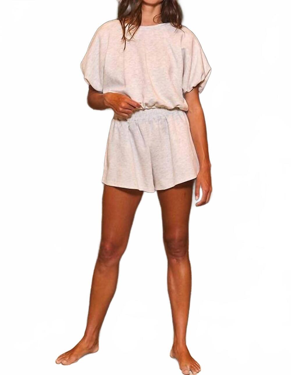 NEW BUCKETLIST bubble sleeve scuba short set in gray